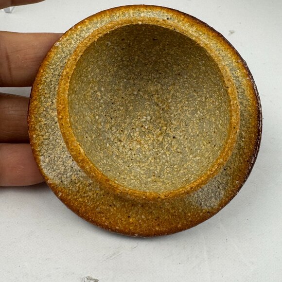 Glazed Studio Art Pottery Round Shallow Bowl Lided Tea Caddy Jar Stoneware Signe - Picture 6 of 15